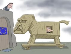 Троянский конь Путина. Карикатура С.Елкина: dw.com