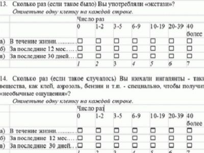 Скриншот "антинаркотической" анкеты для школьников