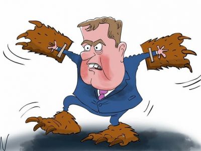 Медведев озверел. Карикатура С.Елкина: dw.com